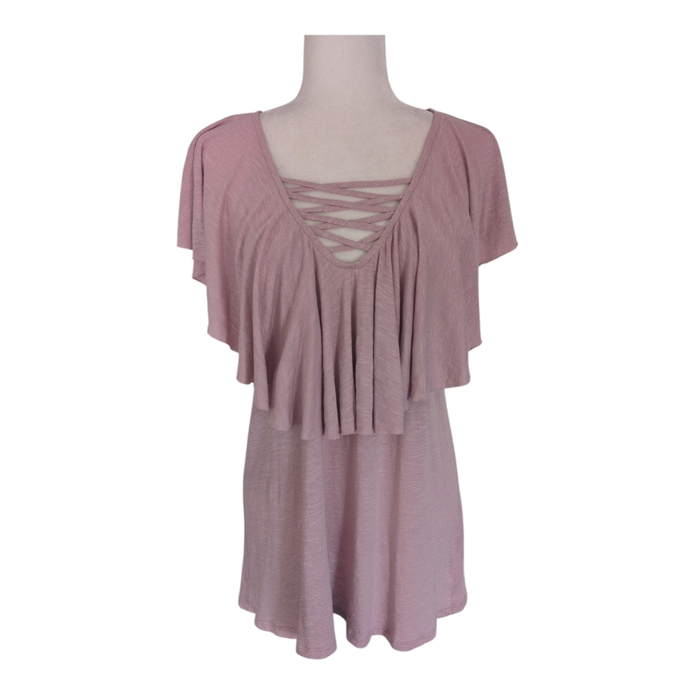 143 Story by Line Up Mauve Tiered Flounce Top Tunic Women's S Boho Fairycore